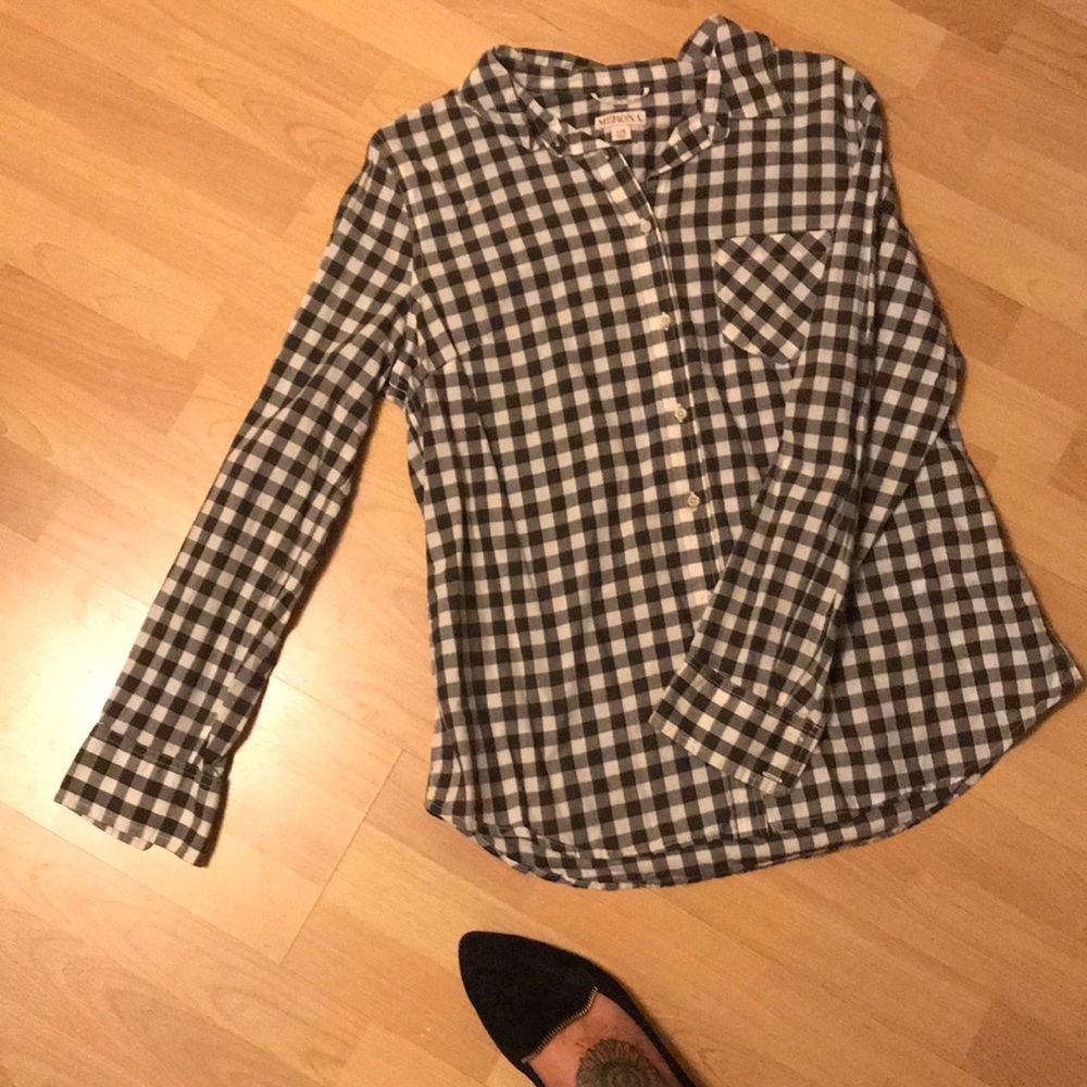 Black & White Plaid button down dress top